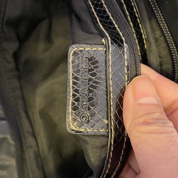Vintage Y2K Treviso Black FauxLeather Shoulder Purse Snake Embossed Silver Logo - Picture 8 of 10